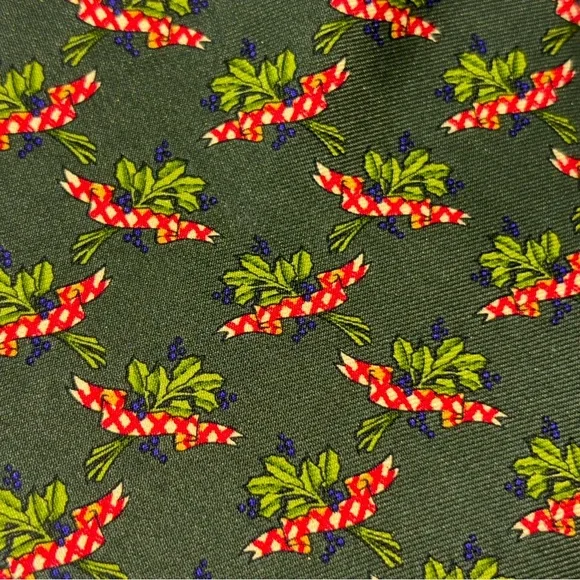 Vintage Brooks Brothers Silk Men's Tie Floral Green Blue Flowers Red Ribbon USA - Picture 3 of 9